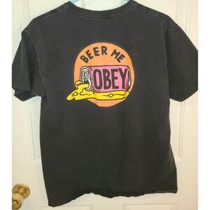 Beer Me OBEY Graphic Black Short Sleeve Tshirt Womens Medium